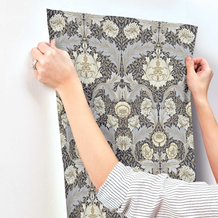 A-Street Prints Myrtle Blue Floral Ogee Wallpaper 4171-82061