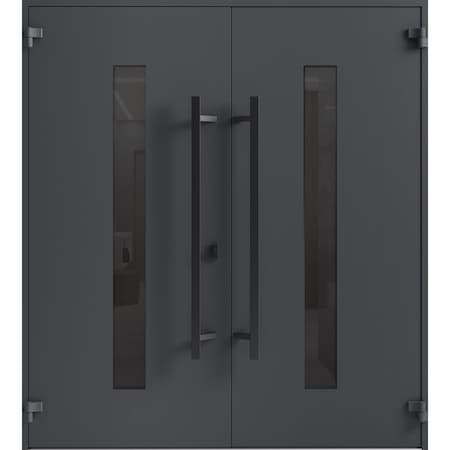Vdomdoors Front Exterior Prehung Aluminum Double Doors Ronex0130 Grey Mirrored Clear Glass Entry Metal Modern RONEX0130DEXD-GRE-W72xH96-RH-O