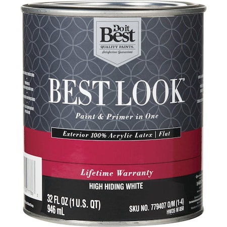 Do It Best 100% Acrylic Latex Premium Paint & Primer In One Flat Exterior House Paint High Hiding Wht 1 Qt. HW35W0850-14