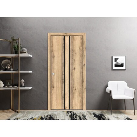 Sartodoors Sliding Closet Bi-fold Doors, Planum 0011 Oak and Aluminum Strips, Sturdy Tracks Moldings Trims Har PLANUM0011BF-DUB-36