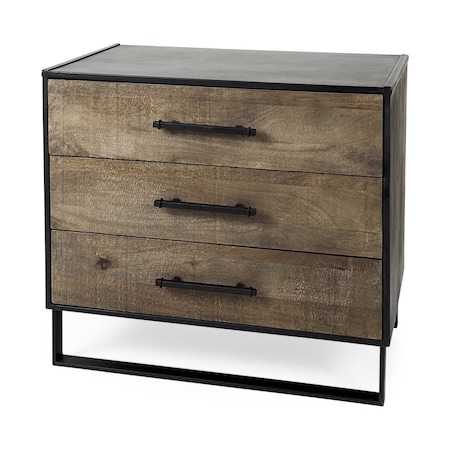 Homeroots 20in Brown and Black Distressed Accent Cabinet With Three Drawers 391997