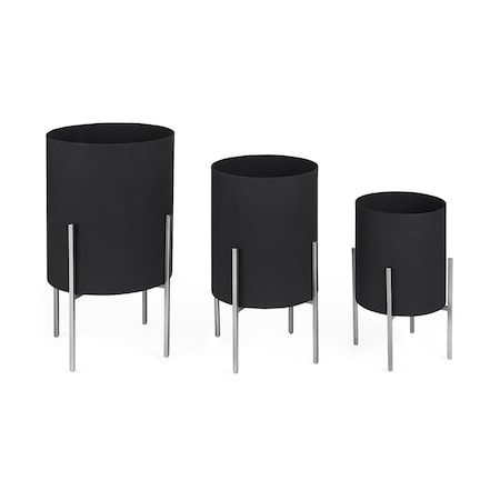 Homeroots Set of Two Black Metal 20 Ounce Round Pot Planters, 2PK 609411