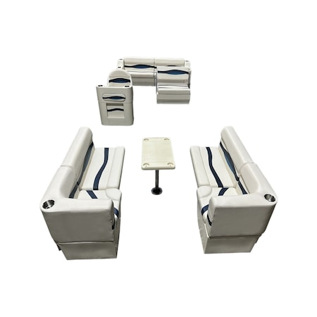 Horizon Mfg Elite Pontoon Furniture Set 19 PC White/Navy/Blue Elite 017-AADK