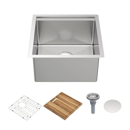 Whitehaus 18 in Undermount Single Bowl 16 Gauge Brushed Stainless Steel Workstation Sink