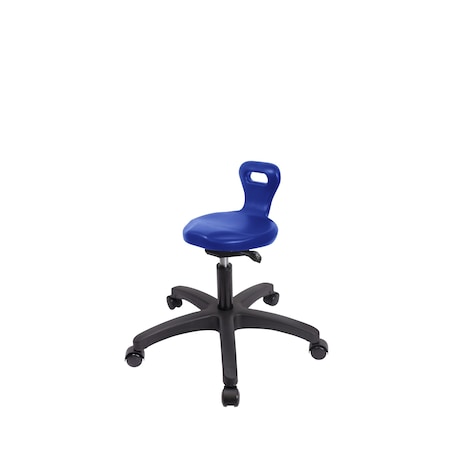 Blue Ridge Ergonomics Polyurethane Serpent Sit-Stand Stool - Desk Height with Casters in Blue Polyurethane PSPDHSO-RG-RC-BLU