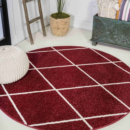 Jonathan Y Cole Minimalist Diamond Trellis Red/White 5 ft Round Area Rug SEU102I-5R