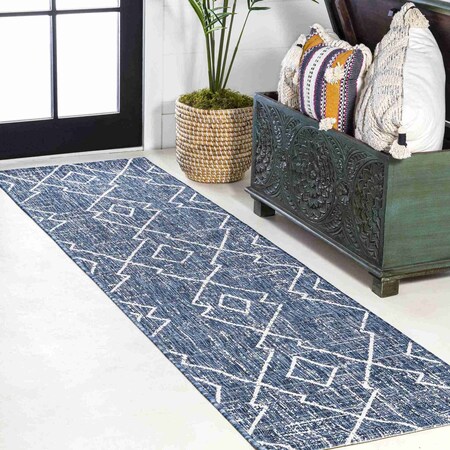 Jonathan Y Carwa Tribal Diamond Trellis Blue/Ivory 2 ft. x 8 ft. Indoor/Outdoor Runner Rug SMB128C-28