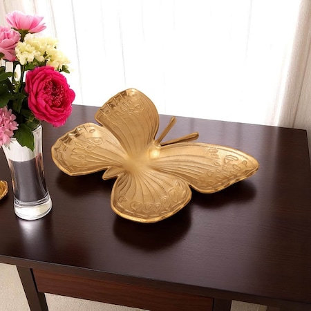 Homeroots 18" Gold Cast Aluminum Butterfly Serving Tray 634491