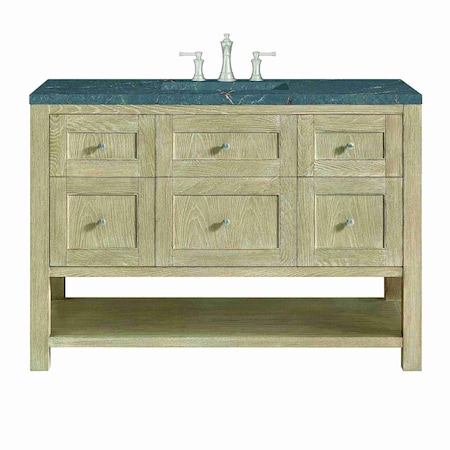 James Martin Vanities Breckenridge 48'' S Vanity, Whitewashed Oak w/ Parisien Bleu Silestone Top w/ Wireless Charger 330-V48-WWO-FPBL