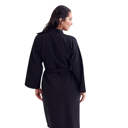 Towelsoft Women's Waffle Black Turkish Bathrobe - 100% Cotton One Size WM-Wfl-Km-Rbs-Lng-BLK-OS