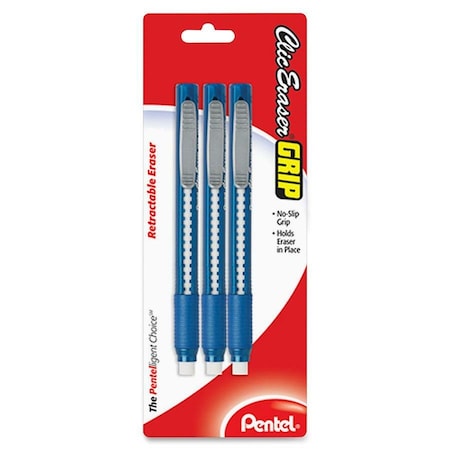 Pentel ZE21BP3K6 Clic Eraser Pencil-Style Grip Eraser Assorted 3-Pack ZE21BP3K6