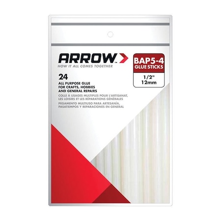 Arrow Fastener 0.5 in. D X 4 in. L All Purpose Glue Sticks Clear, 24PK BAP5-4