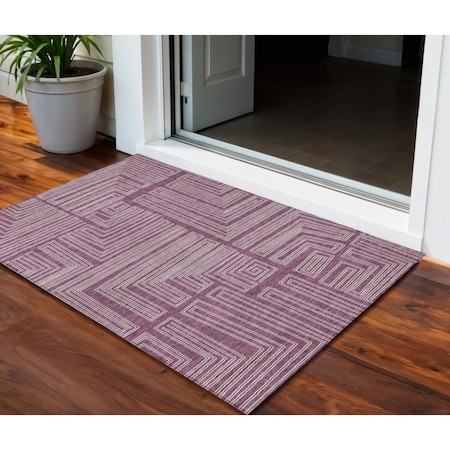 Homeroots 3' X 5' Eggplant And Ivory Geometric Washable Indoor Outdoor Area Rug 600810