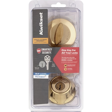 Kwikset 660 Single Cylinder Deadbolt with SmartKey Polished Brass 660 3 SMT CP K6 V2