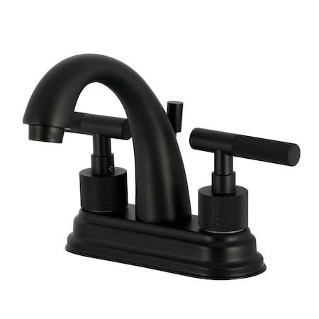 Kingston Brass Knurled Double-Handle 4" Centerset Bathroom Faucet with Brass Pop-Up, Matte Black KS8610KNL