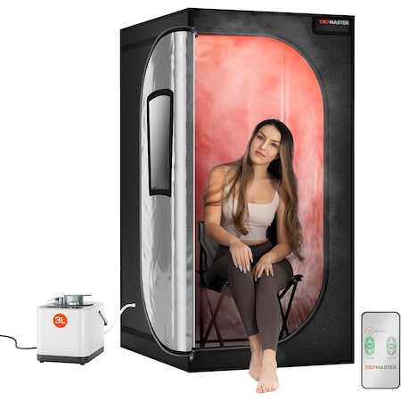 Topmaster Portable Steam Sauna, 99-Min Timer, 9 Heat Levels, 3L Steamer, Black Waterproof Tent, Chair TMSAUST20BLK.6