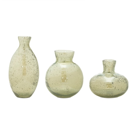 Homeroots Set of Three Sage Green Seeded Bubble Glass Table Vases, 3PK 634100