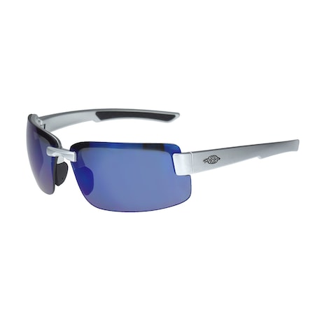 Crossfire Safety Glasses, Blue Mirror Lens, Silver Gloss Frame, Half-Frame, Yes, 1 PR 442208