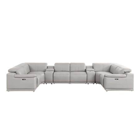 Homeroots Ash Gray Leather Power Reclining U Shaped Eight Piece Corner Sectional With Console 643928