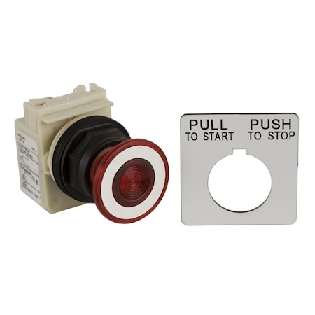 Square D Illuminated push-button, Harmony 9001SK, plastic, mushroom 41mm, red, 30mm, 2 positions, push-pull, LED red, 24-28V, 1 C/O 9001SKR9P35LRRH13