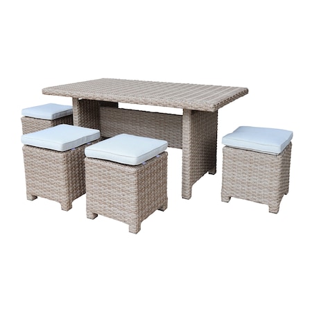 International Concepts Outdoor 5 Piece Wicker Patio Furniture Set with a Table and 4 Stools ODT-455