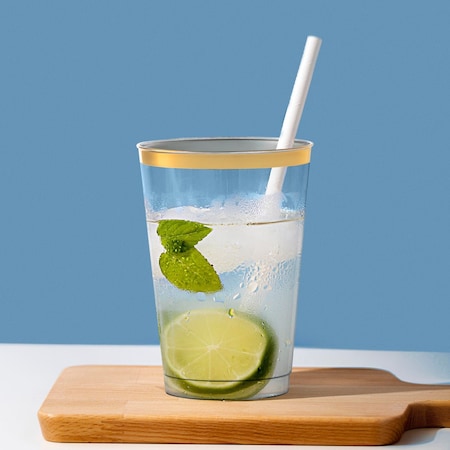 Smarty Had A Party 12 oz. Clear with Metallic Gold Rim Round Tumblers (240 Cups), 240PK 512G-CASE