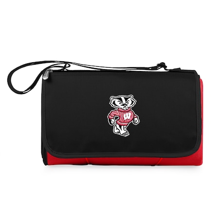 Picnic Time Family Of Brands NCAA Wisconsin Badgers Blanket Tote Outdoor Picnic BlanketRed with Black Flap 820-00-100-644-0