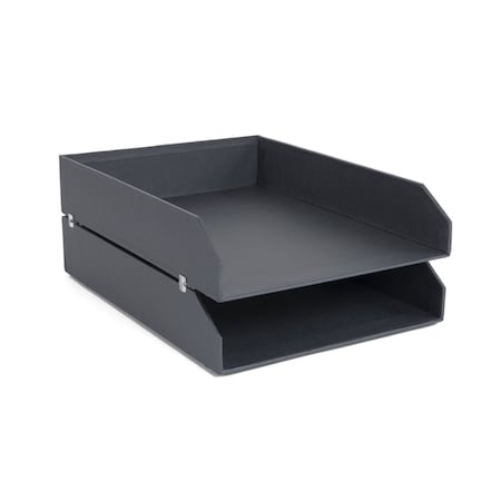 Bigso Hakan Fiberboard Two Tier Stackable Letter/Document Tray, 2.5 x 9 x 12.2 in, Dark Grey, 4PK 789245601N