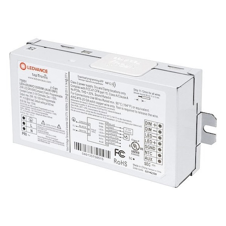 Ledvance LEDDriver, NFC, 0-10V, 5-1/8in-L, 1PK LEDrv25UNVC1250DIM1JAUX12NFC