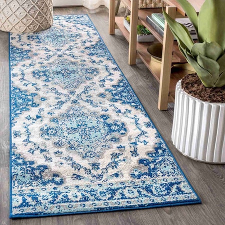Jonathan Y Bohemian FLAIR Boho Vintage Medallion Cream/Blue 2 ft. x 8 ft. Runner Rug BMF106B-28