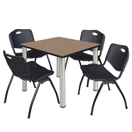 Regency Square Kee Breakroom Table W/ 4 M Stack Chairs, 36 in W, 36 in L, Noble Oak TB3636NOBPCM47BK