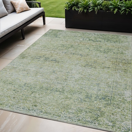 Homeroots 5' X 8' Artichoke Green And Ivory Abstract Washable Indoor Outdoor Area Rug 631582