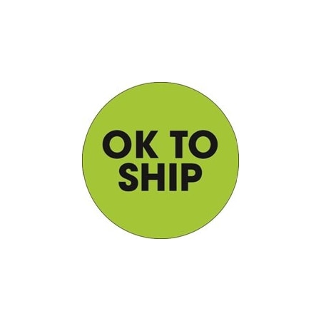 Bubblefast 2'' Circle - ''Ok To Ship'' Fluorescent Green Labels BFDL1260