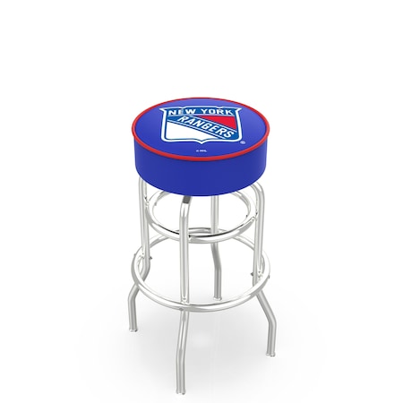 Holland Bar Stool Co 30" New York Rangers Cushion Seat, 2-Ring Chrome Swivel Bar Stool L7C130NYRang