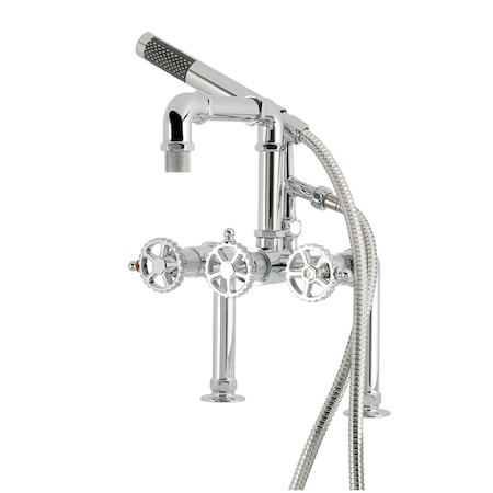 Kingston Brass 7" Center Deck-Mount Clawfoot Tub Faucet with Hand Shower, Polished Chrome AE6401CG