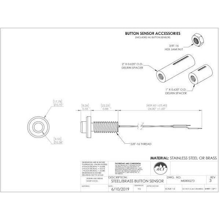 Aci 10K Type III Stainless Button Sensor A/AN-SBS