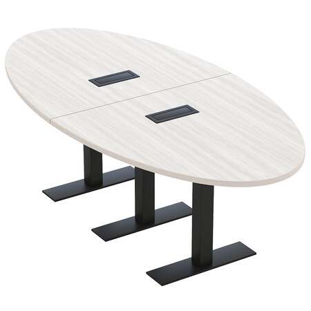 Skutchi Designs 8ft Conference Table With Power Unit | 6 Person Modular Oval Meeting Table | Harmony Series HAR-OVL-48X96-T.BK-WA7976-EBLK