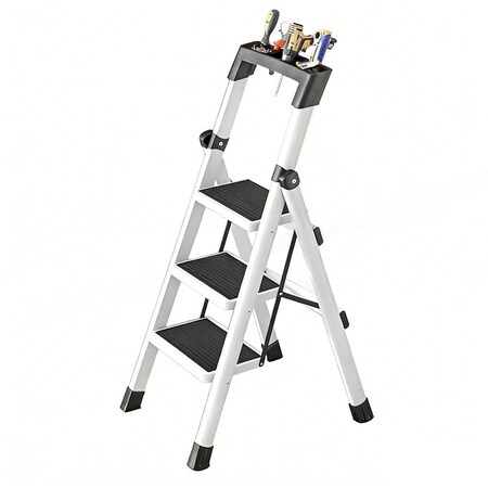 Wrightmaster 3.3 ft. Steel Lightweight Step Ladder, 8 ft. Reach, with Tool Platform, 300 lb. Load Capacity ZOR-GJSBT1