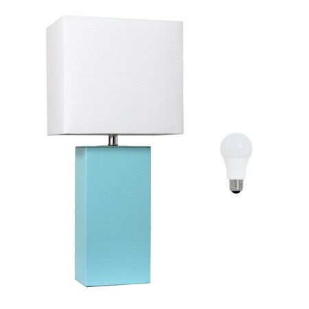 Homeroots 21" Aqua Faux Leather Table Lamp LED With White Shade 642998