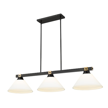 Z-Lite Bronte 3 Light Billiard, Matte Black and Rubbed Brass, Matte Opal 1955-3MB-RB-AMO14