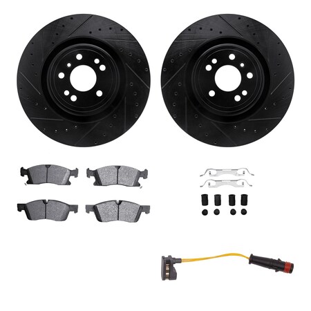 Dynamic Friction Co DFC Brake Rotor - Drilled & Slotted - Black w/HD Brake Pad w/HW Kit & Sensor 8222-63003