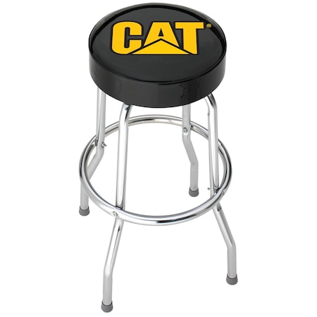 Plasticolor Round Black Vinyl Seat With Yellow CAT Logo, Non-Swivel, 4 Steel Legs, Without Back 004776R01