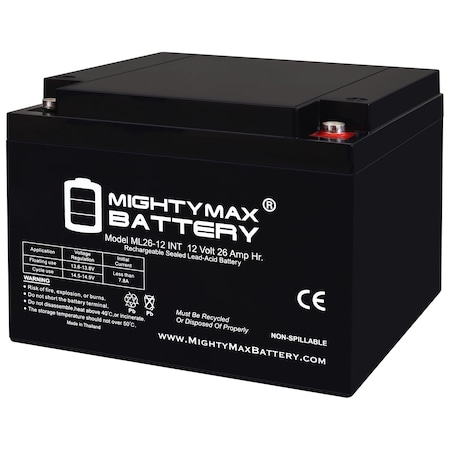 Mighty Max Battery ML26-12INT - 12 Volt 26 AH, Internal Thread INT Terminal, Rechargeable SLA AGM Battery MAX4055606