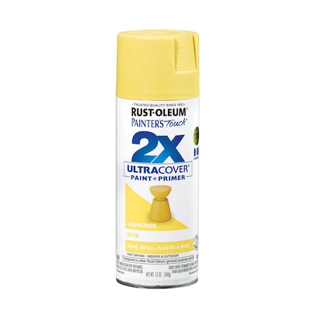 Rust-Oleum Painter's Touch 2X Ultra Cover Spray Paint, Lemongrass, Satin, Solvent, 12 Oz 334081