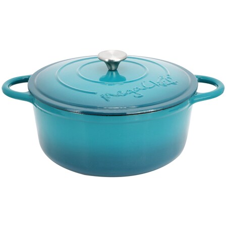 Megachef 6.35 Quart Round Enameled Cast Iron Dutch Oven with Self Basting Lid in Light Blue MCCI-A28LB