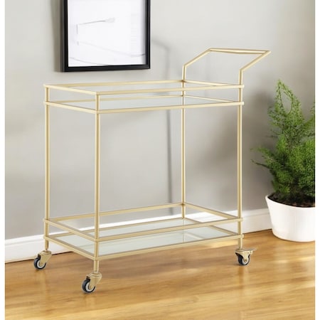 Homeroots 33" Gold And White Iron and Glass Rolling Bar Cart 551672