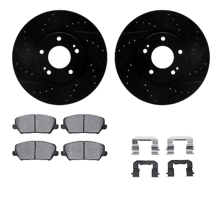 Dynamic Friction Co DFC Rotors-Drilled & Slotted-Black w/ 5000 Advanced Brake Pads Incl Hdw 8512-03045