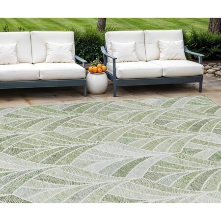 Homeroots 9' X 12' Sage Artichoke Green And Mint Green Geometric Washable Indoor Outdoor Area Rug 589246