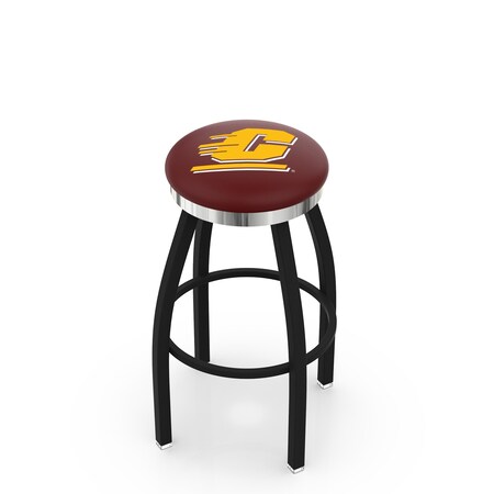 Holland Bar Stool Co 30" Blk Wrinkle Central Michigan Swivel Bar Stool, Chrome Ring L8B2C30CenMic