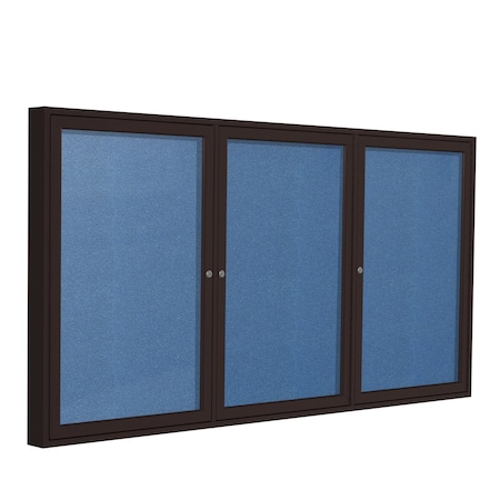 Ghent Indoor/Outdoor Enclosed Vinyl Bulletin Board, Bronze Aluminum Frame, 3'H x 6'W, 3 Door, Ocean PB33672VX-191
